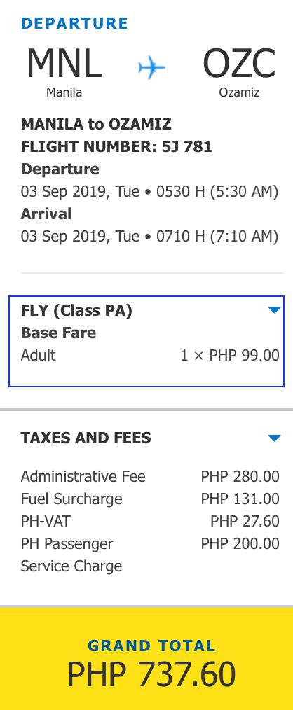 Flight Ticket from Manila to Ozamiz .